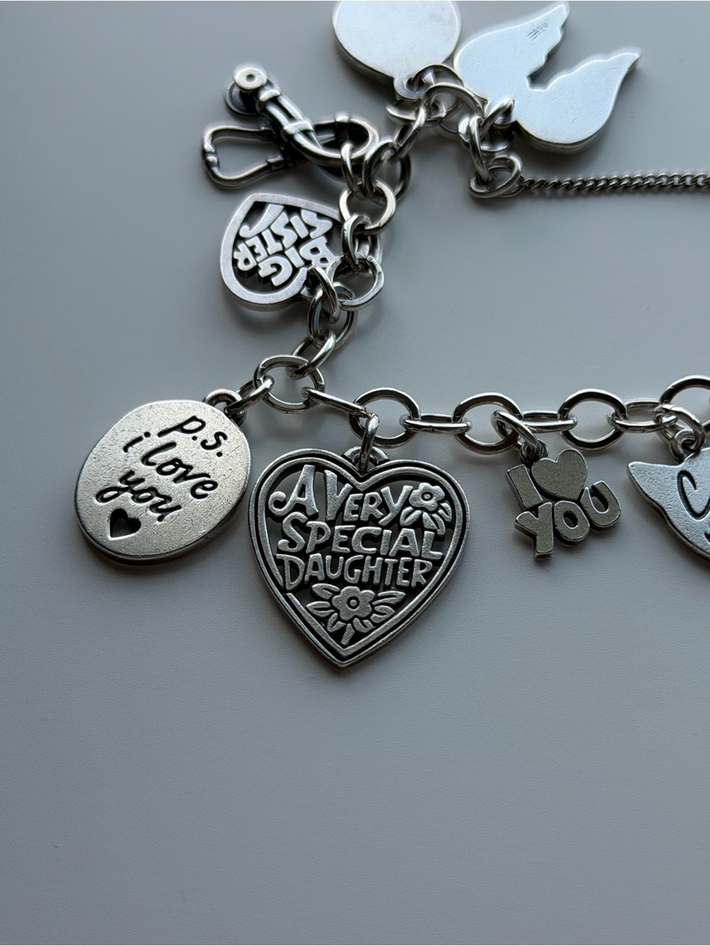 James Avery 925 Sterling Silver Charm Bracelet w/ P.S. I love you & Heart Charms - Picture 6 of 9
